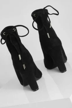 Heels|Heeled Boots*boohoo Faux Suede Tie Back Block Heel Sock Boots black