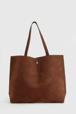 Handbags|Tote Bags*boohoo Faux Suede Tote Shopper Bag chocolate