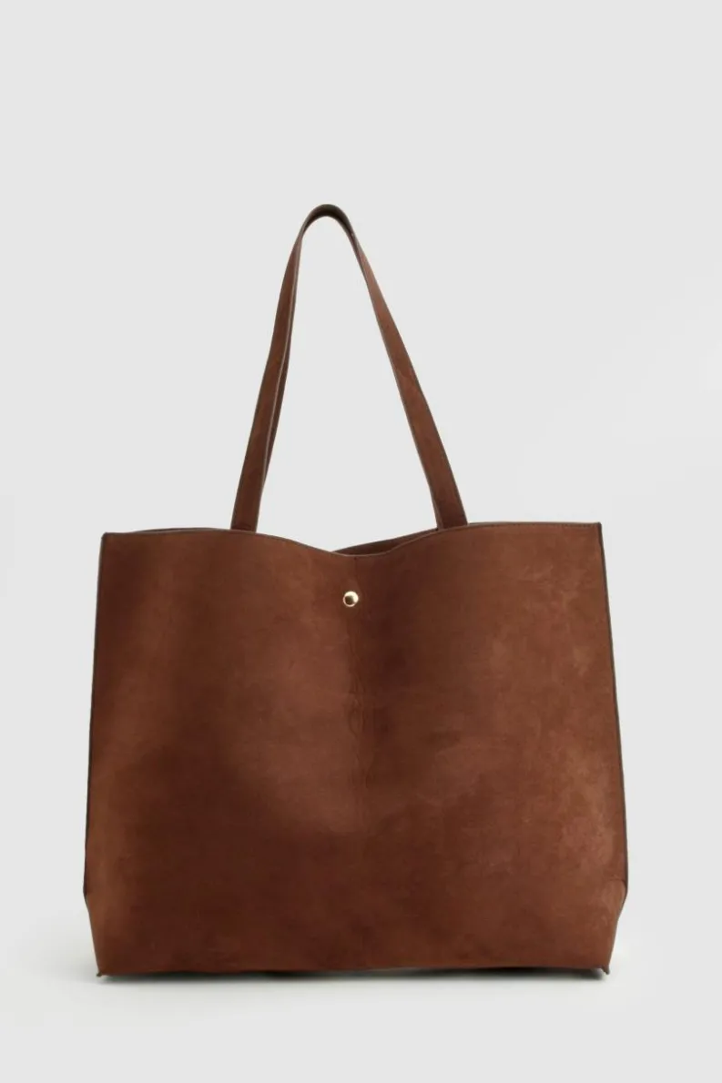 Handbags|Tote Bags*boohoo Faux Suede Tote Shopper Bag chocolate