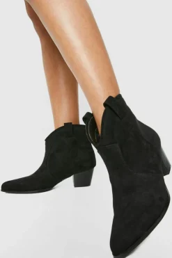 Cowboy Boots|Ankle Boots*boohoo Faux Suede Western Cowboy Ankle Boots black