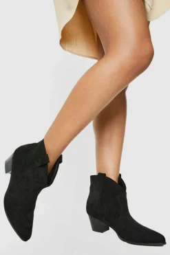 Cowboy Boots|Ankle Boots*boohoo Faux Suede Western Cowboy Ankle Boots black