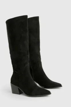 Knee High Boots|Cowboy Boots*boohoo Faux Suede Western Cowboy Boots black