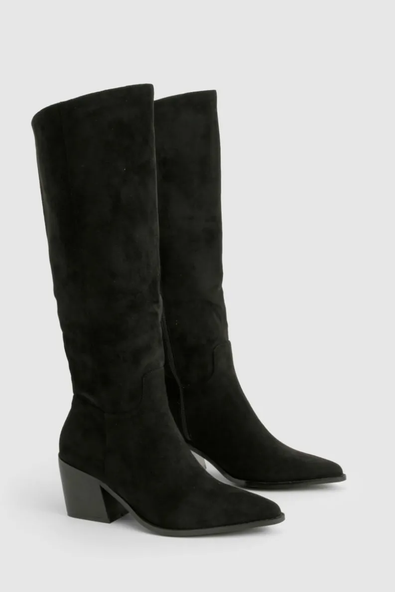 Knee High Boots|Cowboy Boots*boohoo Faux Suede Western Cowboy Boots black