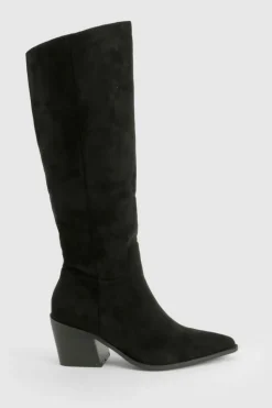 Knee High Boots|Cowboy Boots*boohoo Faux Suede Western Cowboy Boots black