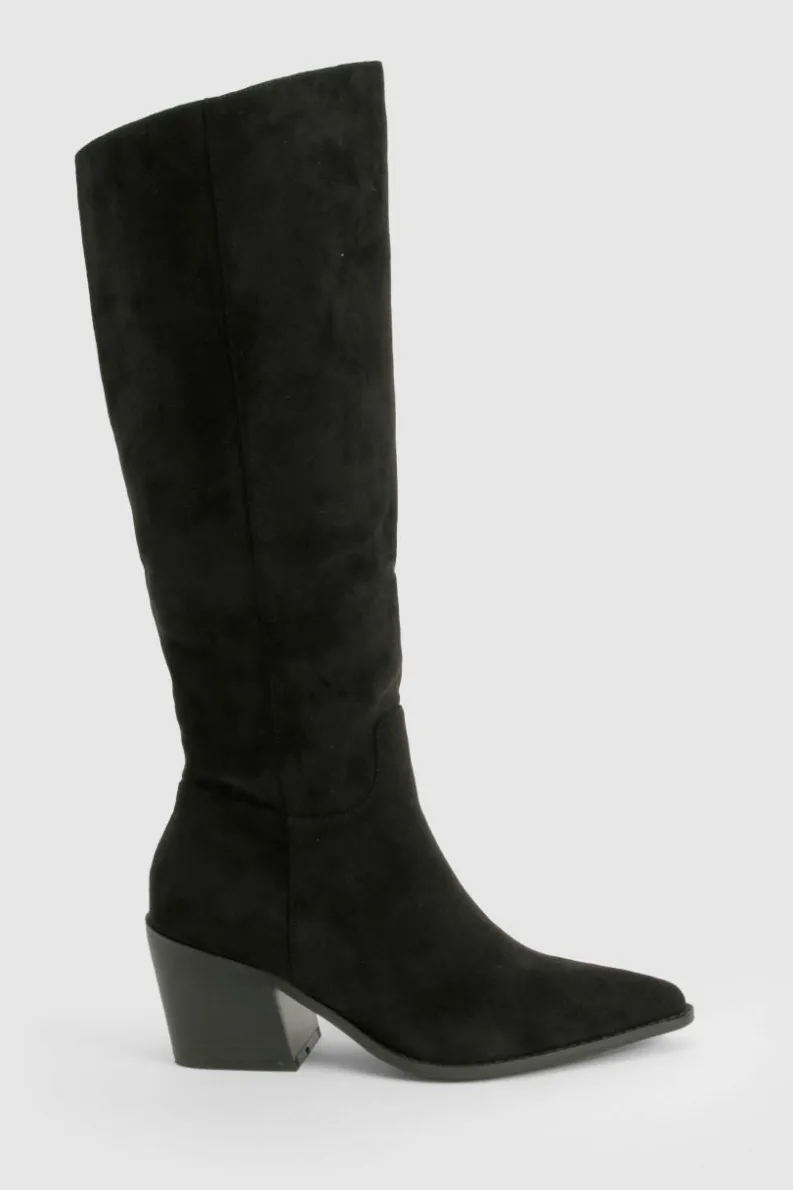 Knee High Boots|Cowboy Boots*boohoo Faux Suede Western Cowboy Boots black