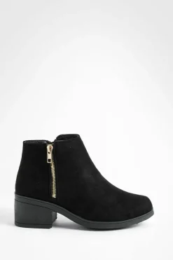 Heels|Heeled Boots*boohoo Faux Suede Zip Side Block Heel Chelsea Boots black