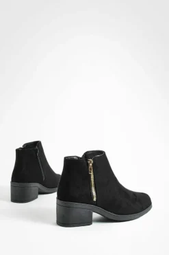 Heels|Heeled Boots*boohoo Faux Suede Zip Side Block Heel Chelsea Boots black
