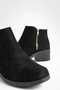 Heels|Heeled Boots*boohoo Faux Suede Zip Side Block Heel Chelsea Boots black