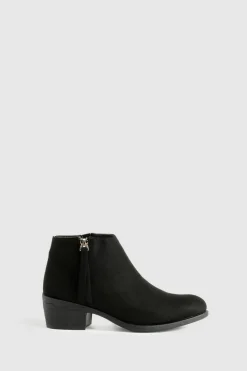 Flat Boots|Ankle Boots*boohoo Faux Suede Zip Side Round Toe Chelsea Boots black