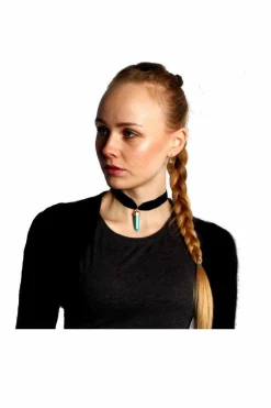 Necklaces*SVNX Faux Velvet Choker With Turquoise Stone Charm Teal