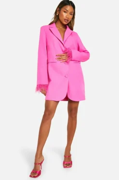 Blazer Dresses*boohoo Feather Cuff Blazer Dress pink