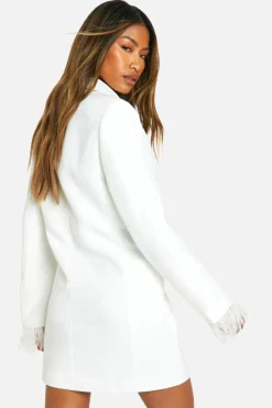 Blazer Dresses|Mini Dresses*boohoo Feather Cuff Blazer Dress white