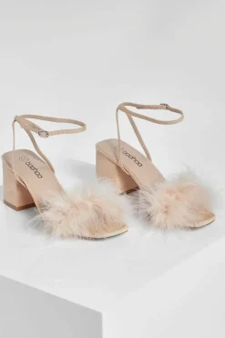 Sandals|Heels*boohoo Feather Strap Low Block Heel Two Parts nude
