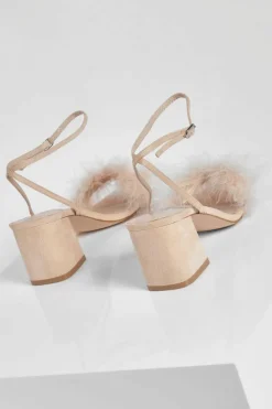 Sandals|Heels*boohoo Feather Strap Low Block Heel Two Parts nude