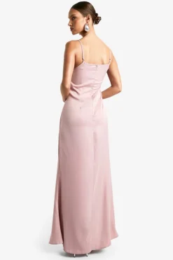 Cami Dresses*boohoo Feather Trim Satin Maxi Slip Dress baby pink