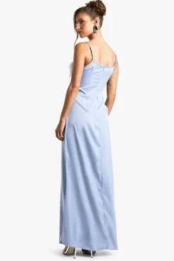Cami Dresses*boohoo Feather Trim Satin Maxi Slip Dress baby blue