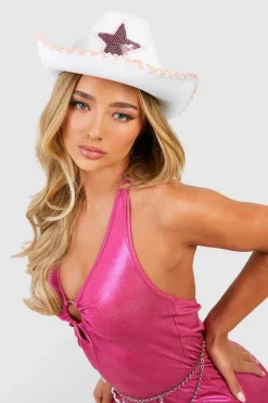 Hats & Gloves|Hats & Gloves*boohoo Festival Malibu Doll Cowboy Hat white