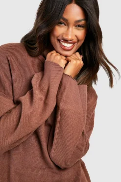 Knitted Co-Ords*boohoo Fine Gauge Roll Neck Jumper And Skirt Knitted Set chocolate