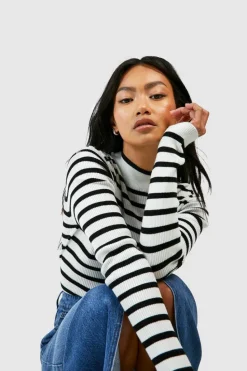 Jumpers*boohoo Fine Gauge Stripe Jumper black