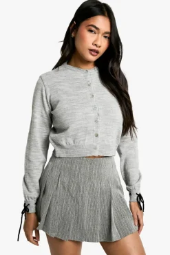 Cardigans*boohoo Fine Gauge Tie Detail Knitted Cardigan charcoal