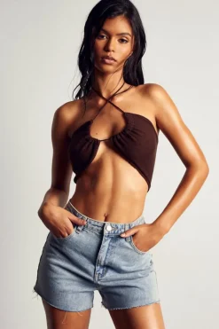 Knitted Tops*MissPap Fine Knit Keyhole Cut Out Top chocolate