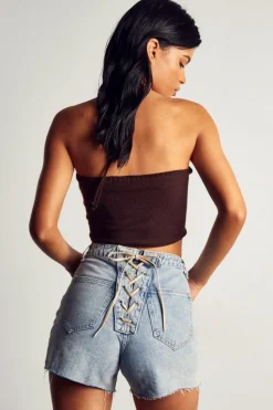 Knitted Tops*MissPap Fine Knit Keyhole Cut Out Top chocolate