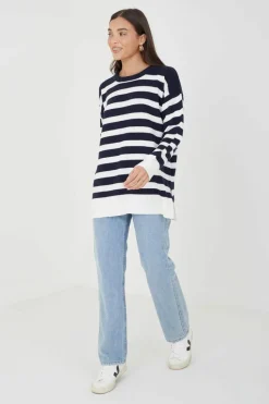 Oversized Jumpers*Brave Soul Fine Stripe Oversized Knitted Jumper Dark Navy