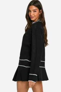 Cardigans*boohoo Fisherman Knitted Contrast Piping Cardigan black
