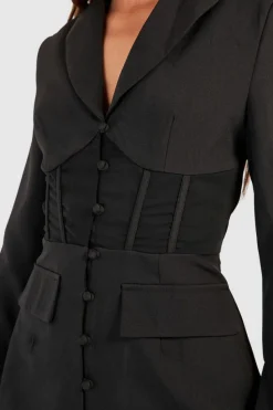Blazer Dresses*boohoo Fitted Corset Waist Tailored Blazer Dress black