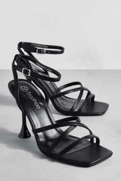 Heels*boohoo Flared Crossover Barely There Heels black