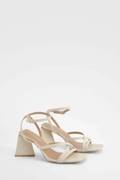 Sandals|Heels*boohoo Flared Heel Crossover Sandals ecru