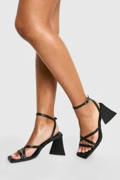 Sandals|Heels*boohoo Flared Heel Crossover Sandals black