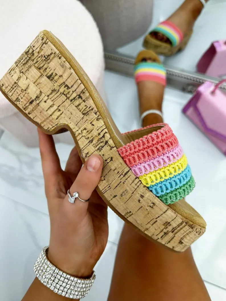 Sandals*Love Lemonade Flatform Cork Sliders Multi
