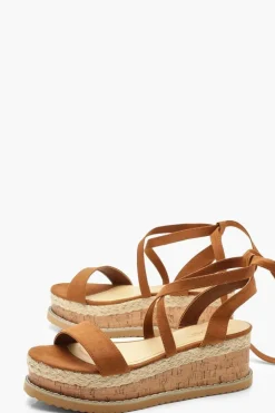Flats|Sandals*boohoo Flatform Espadrille Lace Up Sandals tan