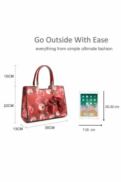 Shoulder Bags|Tote Bags*Kitise Flor Bow Charm Patent Leather Floral Print Tote Shoulder Bag Pink