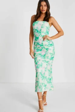 Midi Dresses*Quiz Floral Abstract Mesh Midi Dress Green