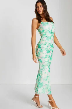 Midi Dresses*Quiz Floral Abstract Mesh Midi Dress Green