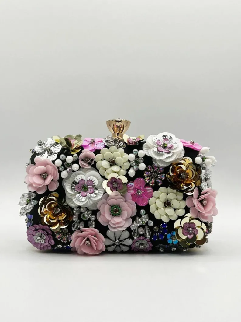 Handbags|Clutch Bags*SVNX Floral Applique Clutch Bag Black