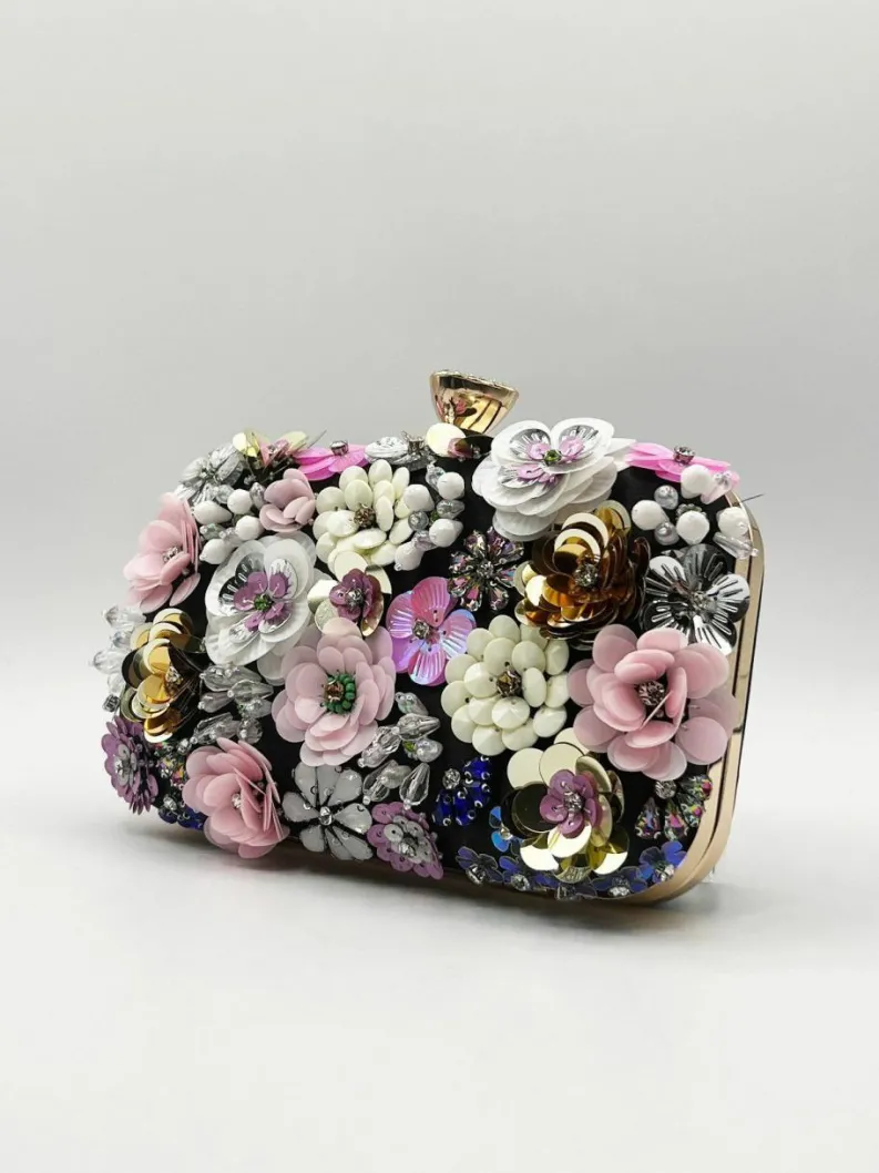 Handbags|Clutch Bags*SVNX Floral Applique Clutch Bag Black