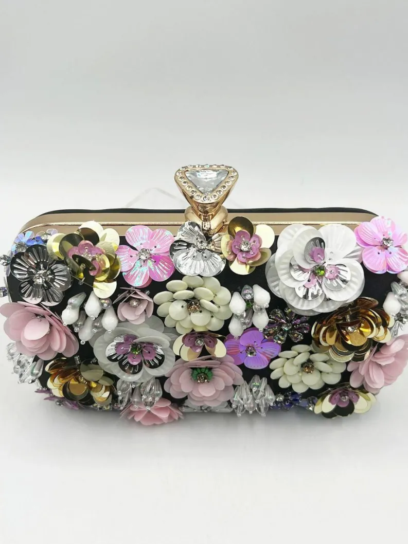 Handbags|Clutch Bags*SVNX Floral Applique Clutch Bag Black