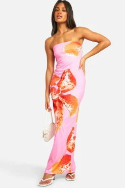 Maxi Dresses*boohoo Floral Bandeau Maxi Dress pink