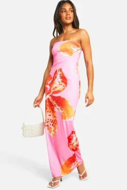 Maxi Dresses*boohoo Floral Bandeau Maxi Dress pink