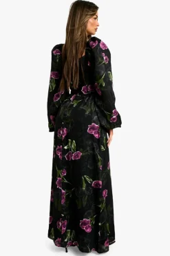 Skater Dresses*boohoo Floral Burnout Milkmaid Maxi Dress black
