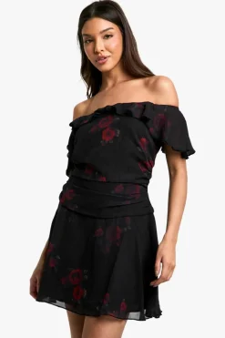 Mini Dresses|Dresses*boohoo Chiffon Bardot Mini Dress floral