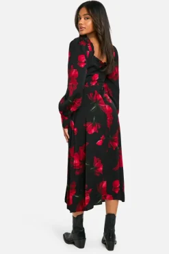 Skater Dresses|Mini Dresses*boohoo Floral Corset Milkmaid Midaxi Dress black