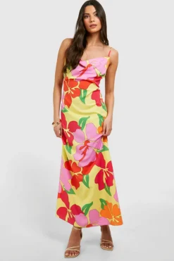 Cami Dresses*boohoo Floral Cowl Maxi Slip Dress pink