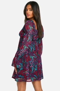 Smock Dresses*boohoo Floral Crinkle Chiffon Long Sleeve Smock Dress multi