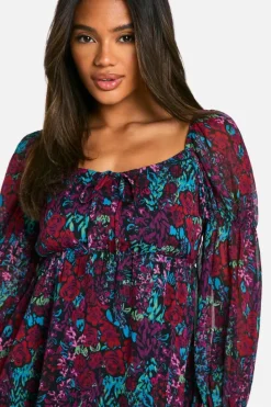 Smock Dresses*boohoo Floral Crinkle Chiffon Long Sleeve Smock Dress multi