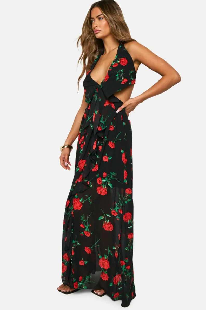 Maxi Dresses|Dresses*boohoo Floral Cut Out Maxi Dress black