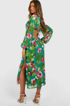 Smock Dresses*boohoo Floral Dobby Ruffle Mini Dress green
